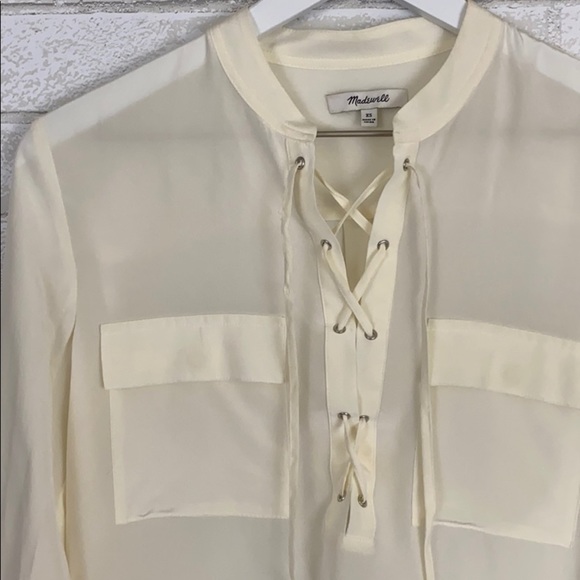 Madewell Silk Lace Up Blouse in Ivory Off-White - Picture 15 of 16